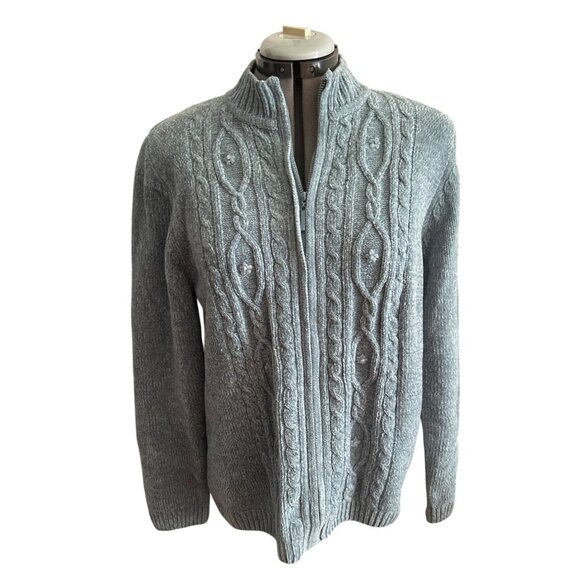 Alfred Dunner Womens Medium Light Blue Full-Zip Cable Knit Sweater/Cardigan - Picture 1 of 7
